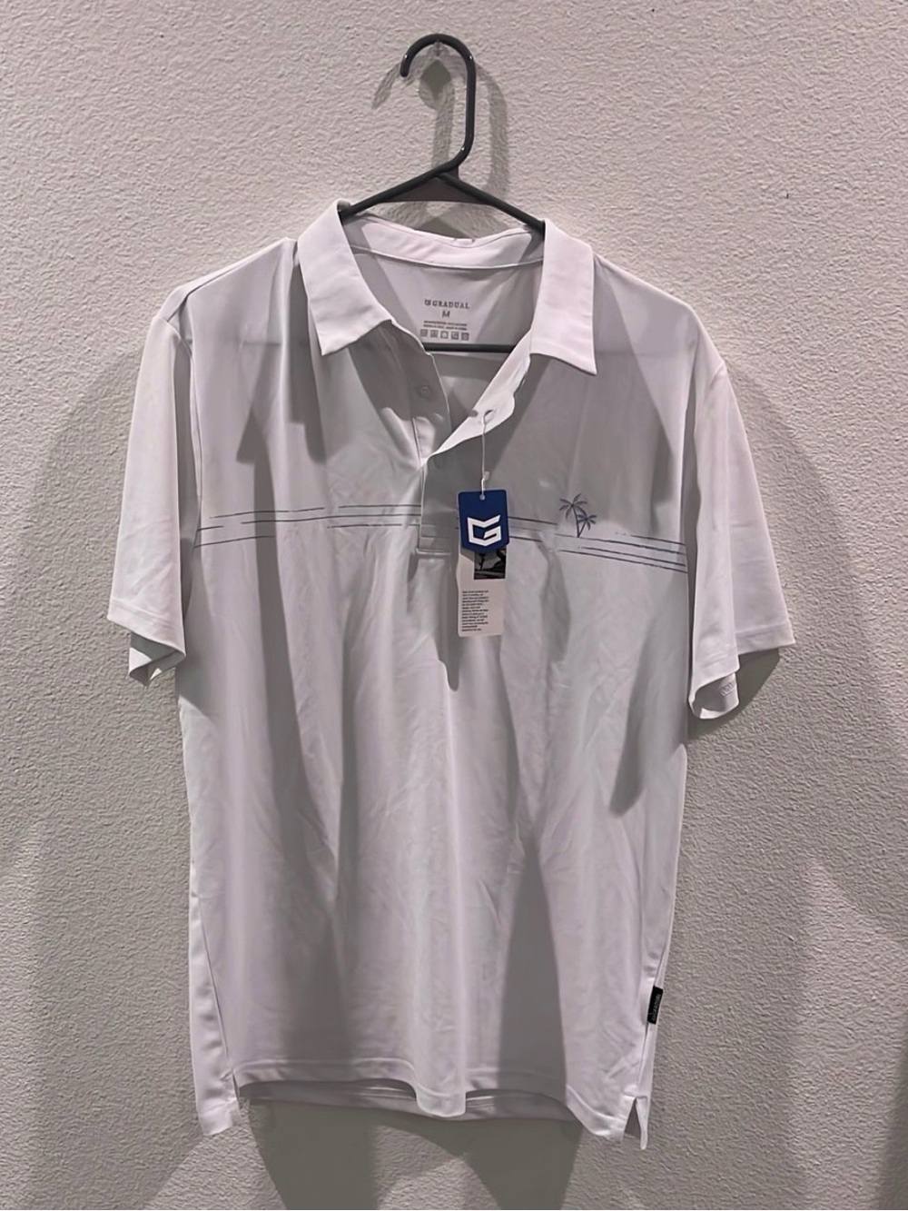 ♥️Greg Norman White Performance Polo with Subtle Stripe & Palm